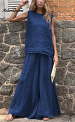 Women's Solid Color Casual Loose Stylish Sleeveless Top Pants Two Piece Suit