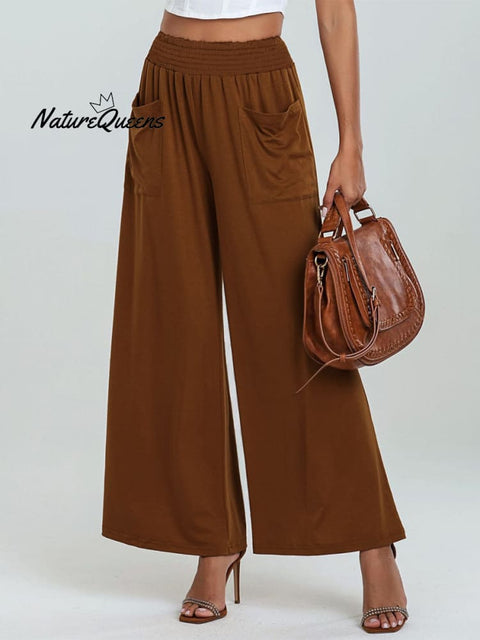 Women's Stylish High-waisted Loose Solid Color Casual Pockets Pants