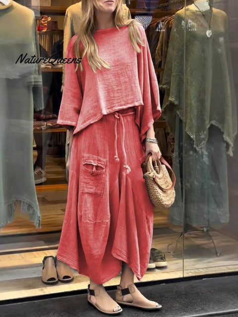 Women's Solid Color Casual Loose Elegant Stylish Skirt Two Piece Suit