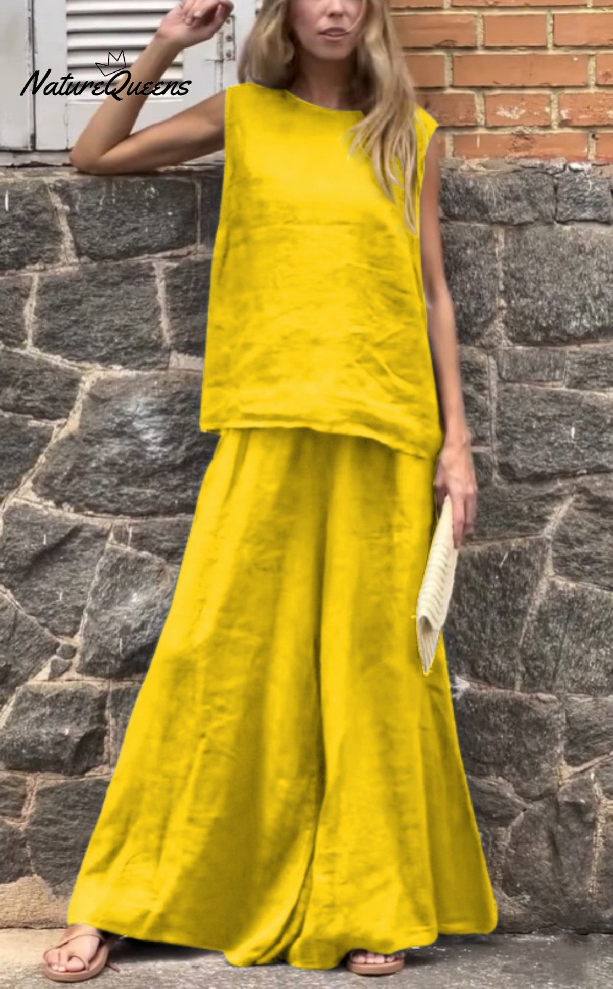 Women's Solid Color Casual Loose Stylish Sleeveless Top Pants Two Piece Suit