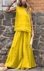 Women's Solid Color Casual Loose Stylish Sleeveless Top Pants Two Piece Suit