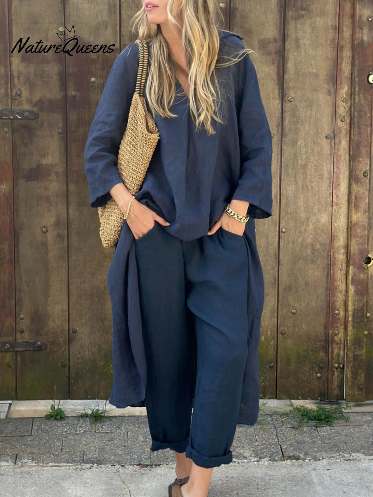 Women's Solid Color Casual Loose Elegant Stylish Skirt Pants Two Piece Suit