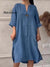 Women's Loose Stylish Solid Color Round Neck Button Cotton Linen Long Dress