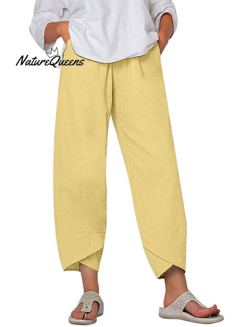 Women's Solid Color Loose Elegant Casual Simple Cotton And Linen Ninth Pants