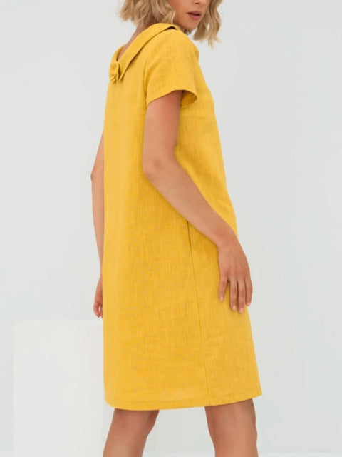 Retro Swing Collar Bowknot Cotton and Linen Dress