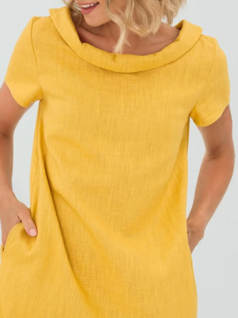 Retro Swing Collar Bowknot Cotton and Linen Dress