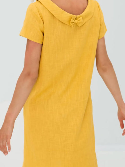 Retro Swing Collar Bowknot Cotton and Linen Dress