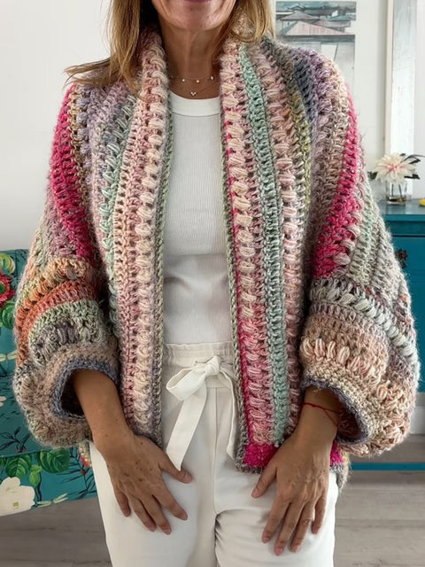 Purple Crystal Multicolor Knitted Cardigan Sweater
