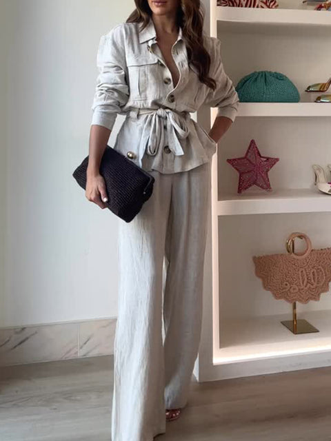 Comfortable Lace-up Top and Pants Two-piece Set