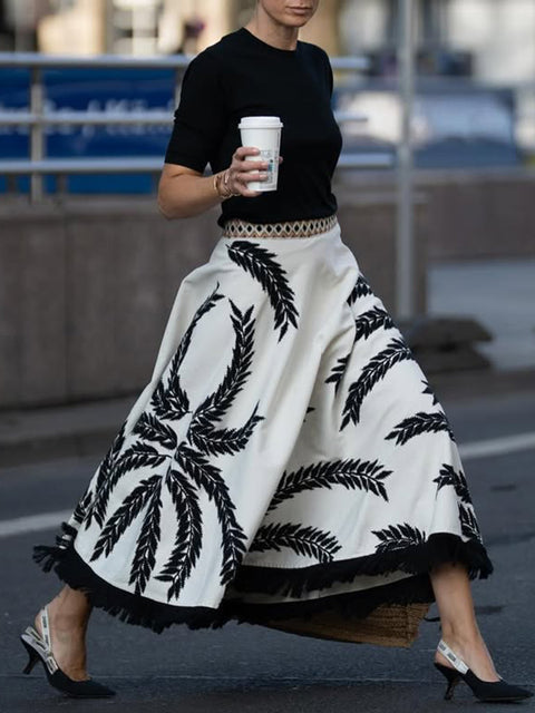 Women's Boho Tassel Hem Leaf Skirt