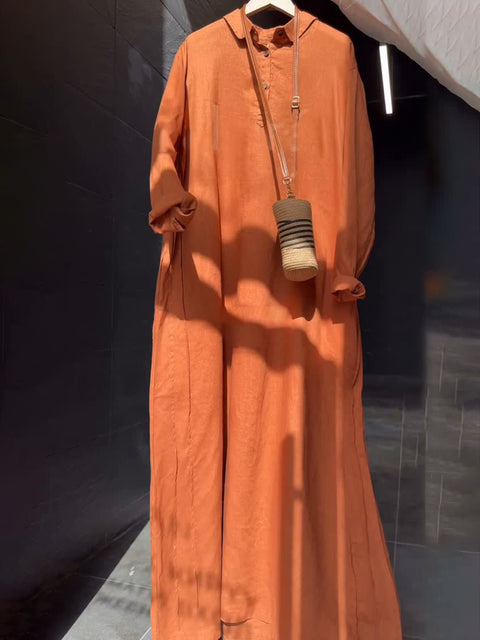 Classic Shirt Button Linen Dress