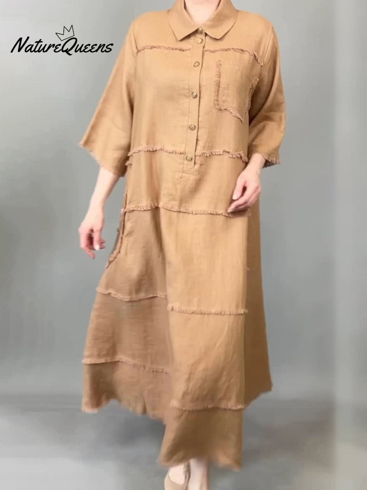 Women's Tassel Pocket Linen Shirt Dress