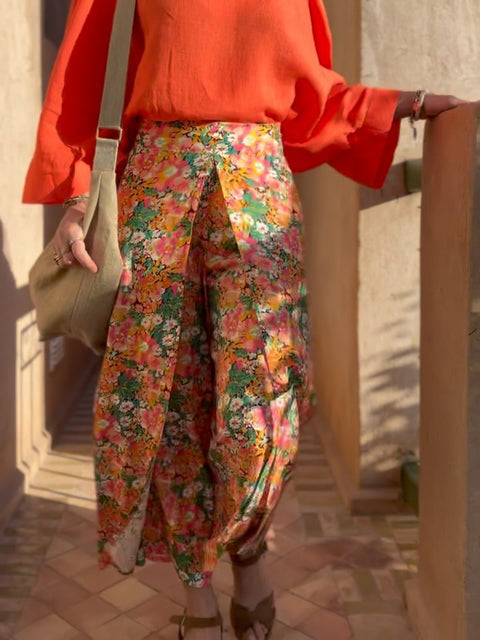 Alex Wrap Slit Linen Pants with Elastic Waist