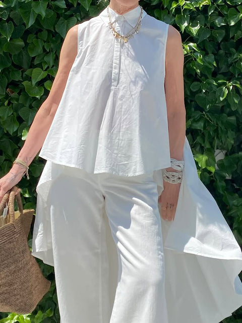 Women's Flowy Irregular Hem Cotton and Linen Top