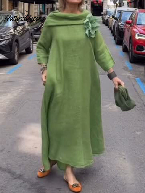 Retro Elegant Lapel Linen Dress