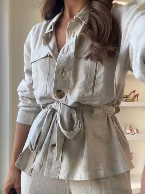 Comfortable Lace-up Top and Pants Two-piece Set