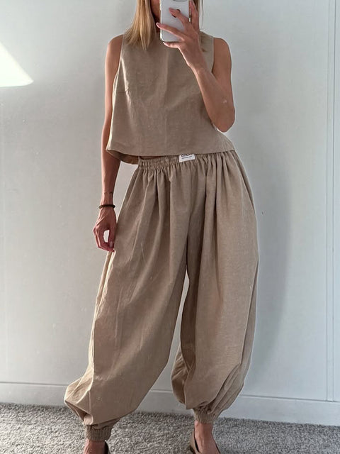 Aladdin Pants and Top Cotton and Linen Two-piece Suit