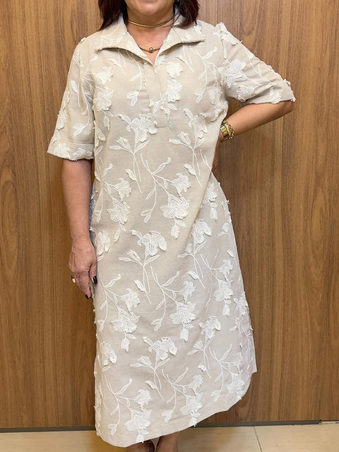 Women's Floral Cotton and Linen Shirt Dress