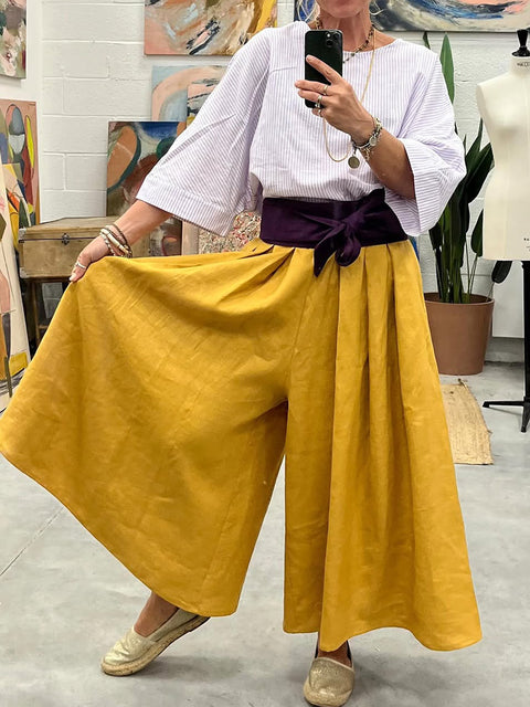 Mathilde Draped Linen Wide-leg Trousers