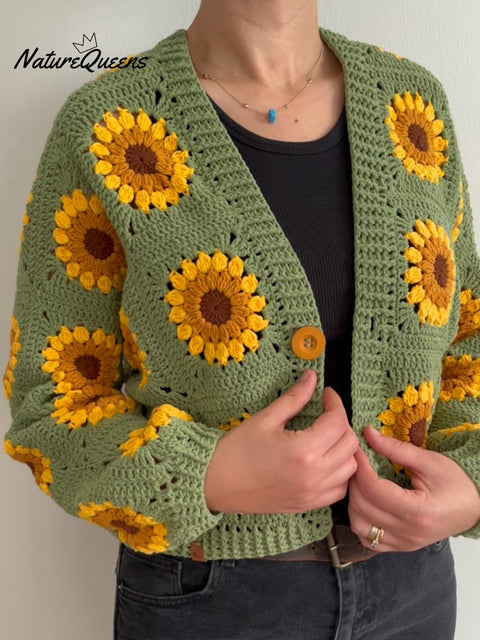 Sunflower Crochet Cardigan Sweater