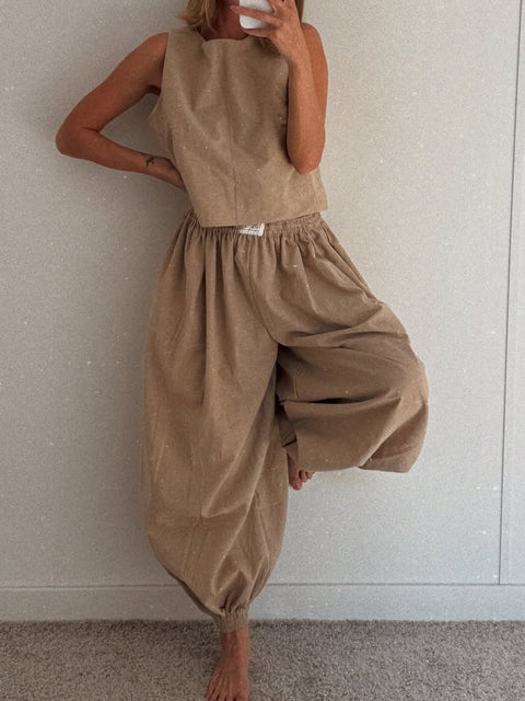 Aladdin Pants and Top Cotton and Linen Two-piece Suit