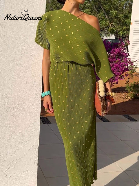 Pintuck Stretch Polka Dot Dress