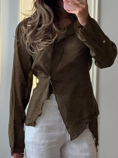 Elegant Lace-Up Cotton and Linen Shirt