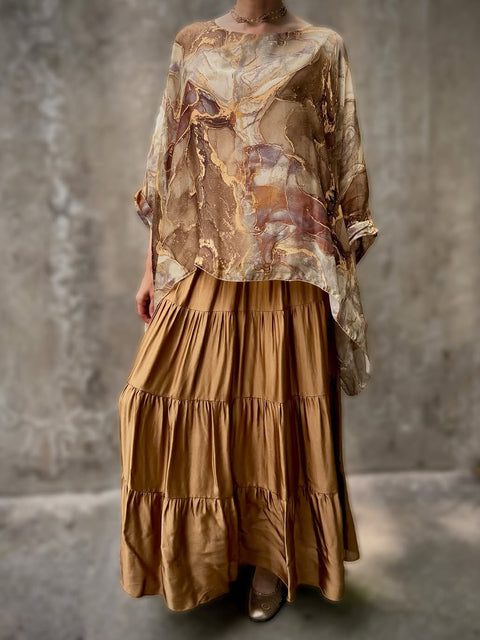 Marble Print Top and Skirt Two-piece Set