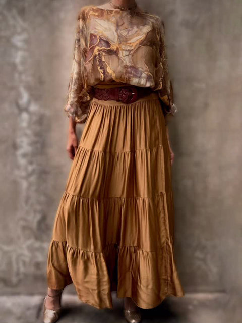 Marble Print Top and Skirt Two-piece Set