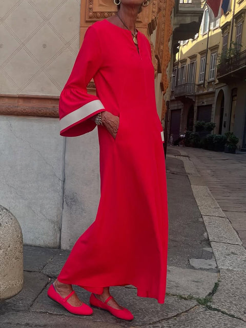 Women's V-neck Trumpet Sleeve Maxi Dress