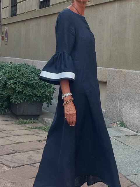 Women's V-neck Trumpet Sleeve Maxi Dress