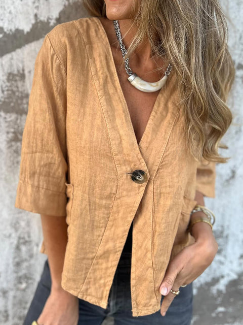 Women's V-neck Button-down Linen Jacket