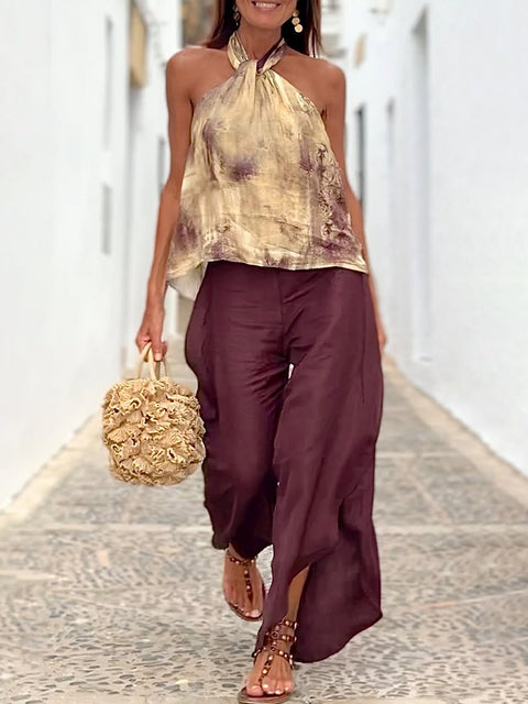 Watercolor Top and Pants Two-piece Set