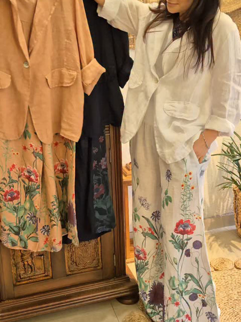 Women's Floral Print Pants and Blazer Two-piece Set