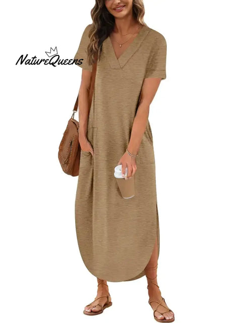 Serena ¨C Elegant Cotton Linen V-Neck Dress