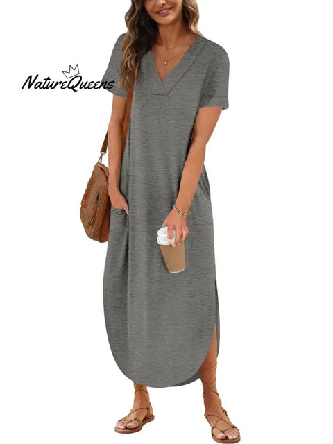 Serena ¨C Elegant Cotton Linen V-Neck Dress