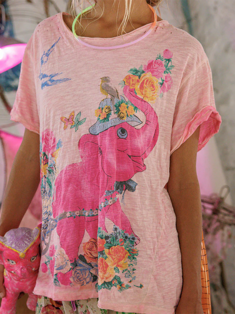 Nature Love Animals Elephant Print T-shirt