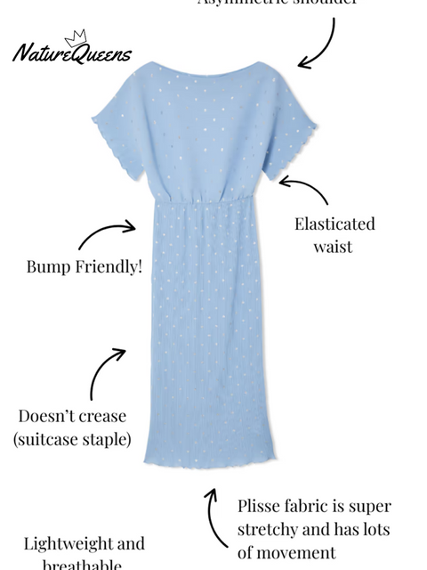 Pintuck Stretch Polka Dot Dress