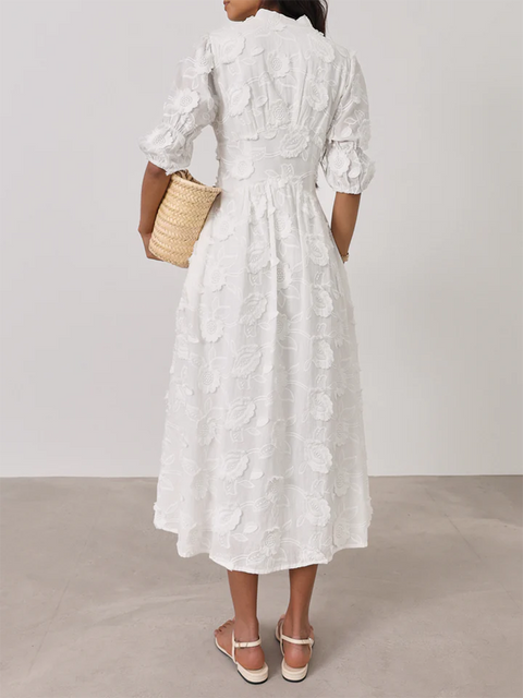 Floral Embroidered Cotton Midi Dress