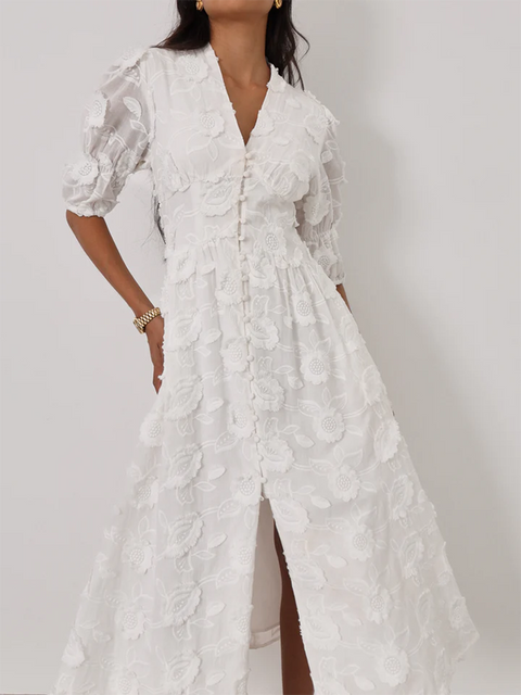 Floral Embroidered Cotton Midi Dress