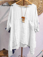 Women's Casual Cotton and Linen Round-neck Shirt
