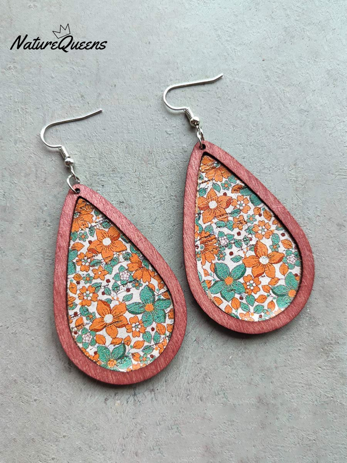 Women's Bohemian Print Thanksgiving Tear Drop Cork Earrings