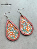 Women's Bohemian Print Thanksgiving Tear Drop Cork Earrings