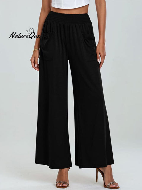Women's Stylish High-waisted Loose Solid Color Casual Pockets Pants