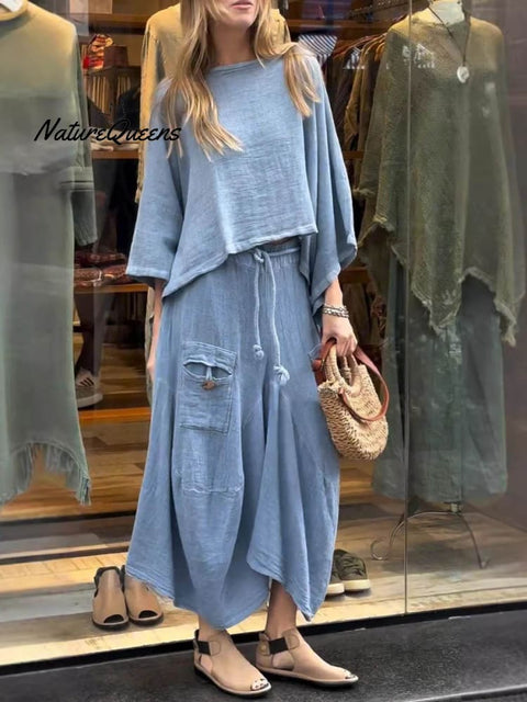 Women's Solid Color Casual Loose Elegant Stylish Skirt Two Piece Suit