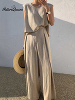 Women's Solid Color Casual Elegant Stylish Sleeveless Top Wide-leg Pants Two-piece Suit