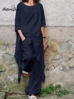 Women's Solid Color Casual Elegant Stylish Irregular hem Skirt Loose Pants Two Piece Suit