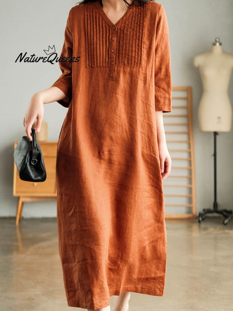 Women's Solid Color Loose Stylish Casual V-neck Long Dress