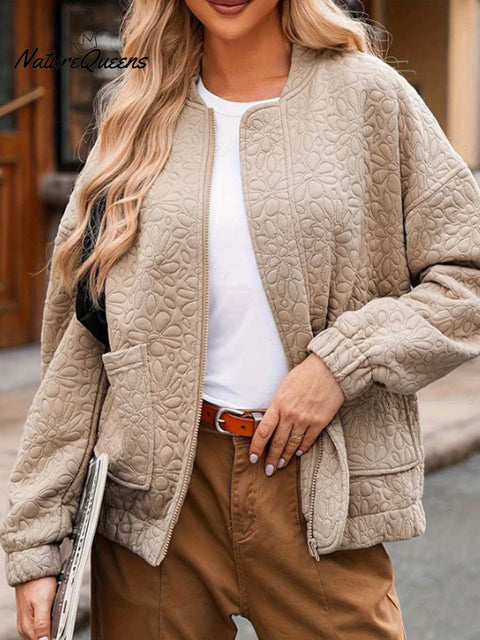 Women's Solid Color Casual Cardigan Textured Long Sleeve Coat