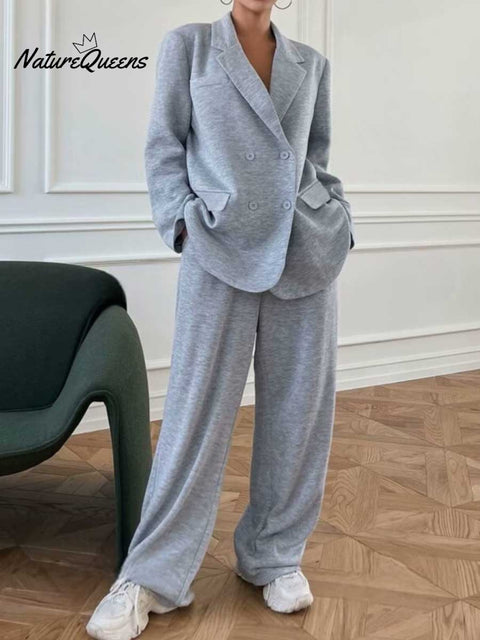 Women's Solid Color Casual Elegant Lapel Cardigan Suit Elastic Pants Suit